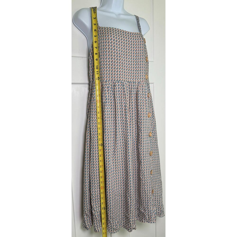 Superfoxx Square Neck Midi Dress Blue Tan Boho Size LARGE Geometric Print - Picture 10 of 14